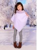 Kids Soft Faux Fur Poncho W/  Tile Pattern and Faux Fur Neckline (3-7 Years Old) 